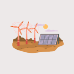 a solar panel and wind turbines